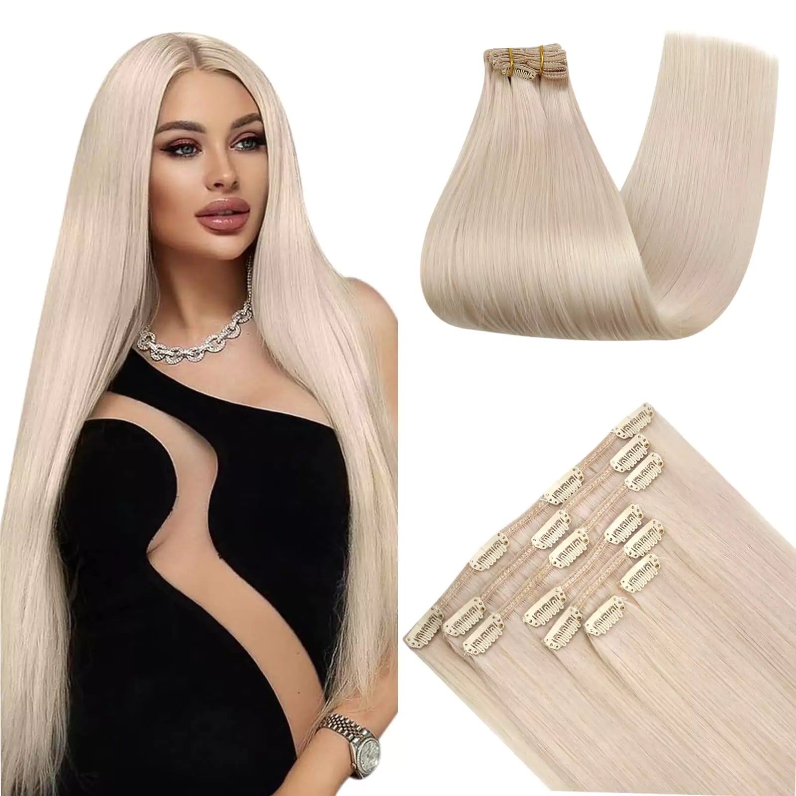 Remy Hair Extensions Clip in 14inch Blonde 1000