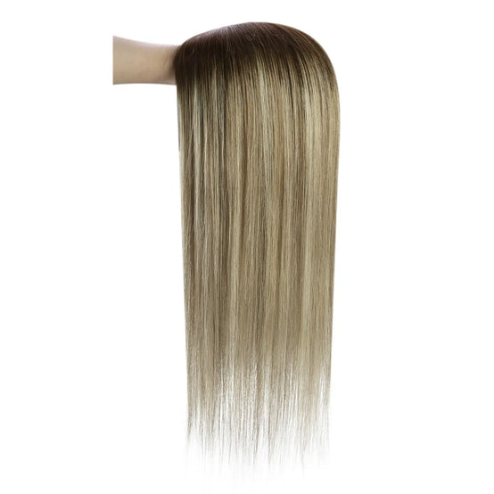 Human Hair Topper Hand Made Real Human Hair Balayage Brown With Blonde