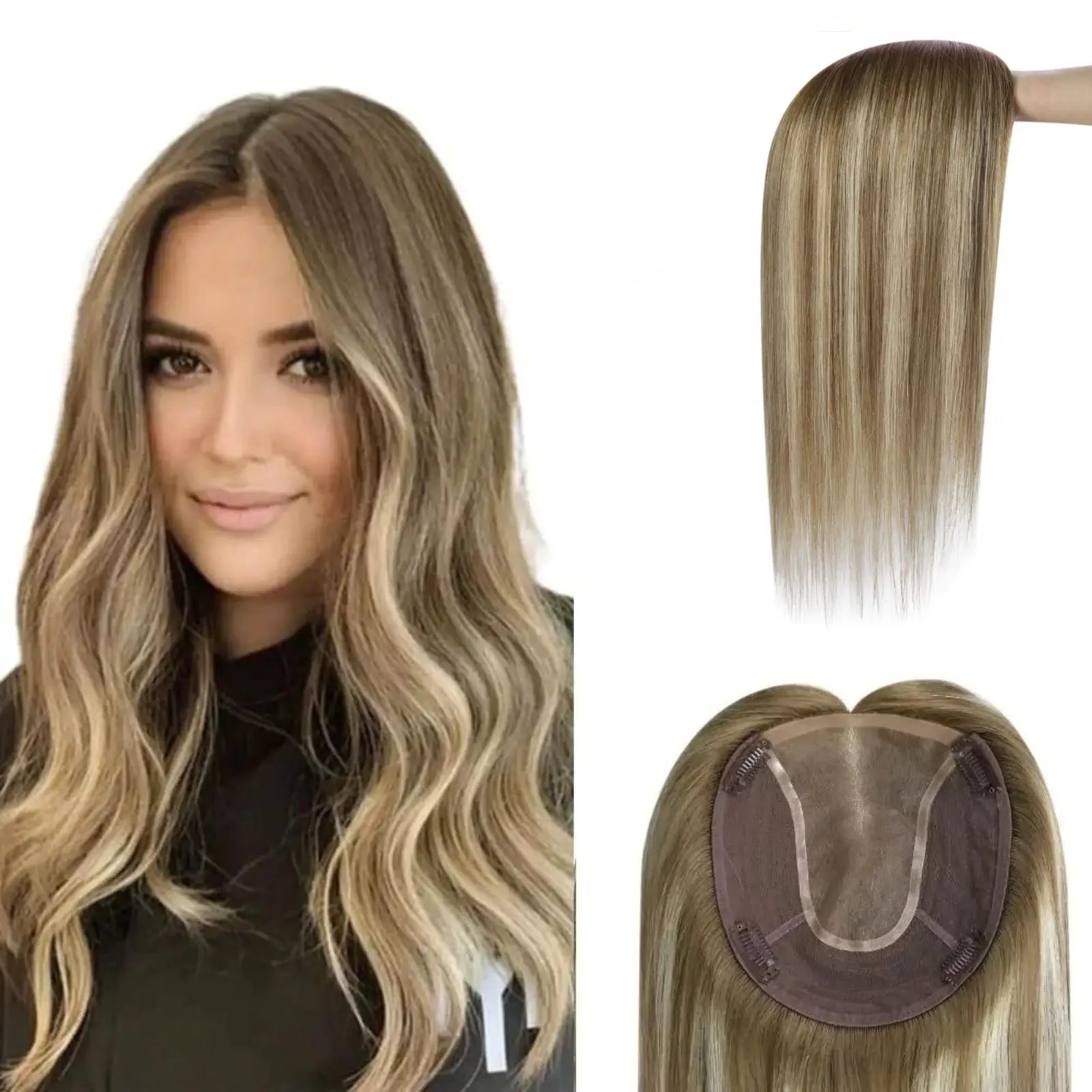 Mono Base Virgin Hair Topper Brown To Blonde Balayage Hair Top Pieces