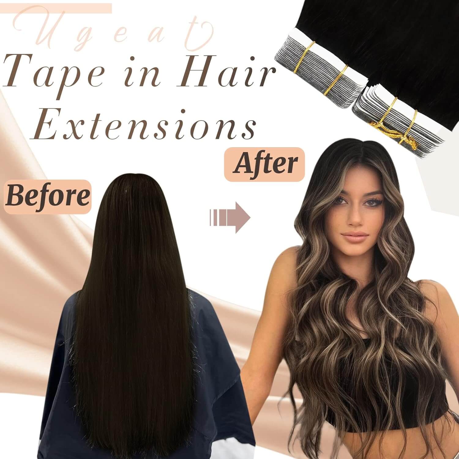 eal Hair Tape in Extensions Balayage #1B/4/27