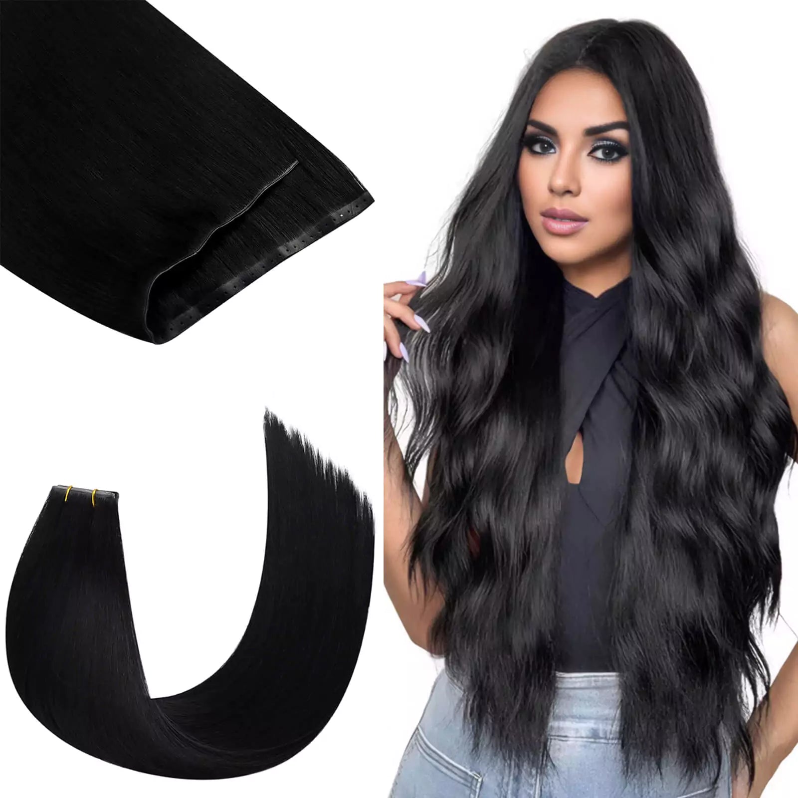 Seamless Invisible Skin Weft Extensions With Small Hole Jet Black