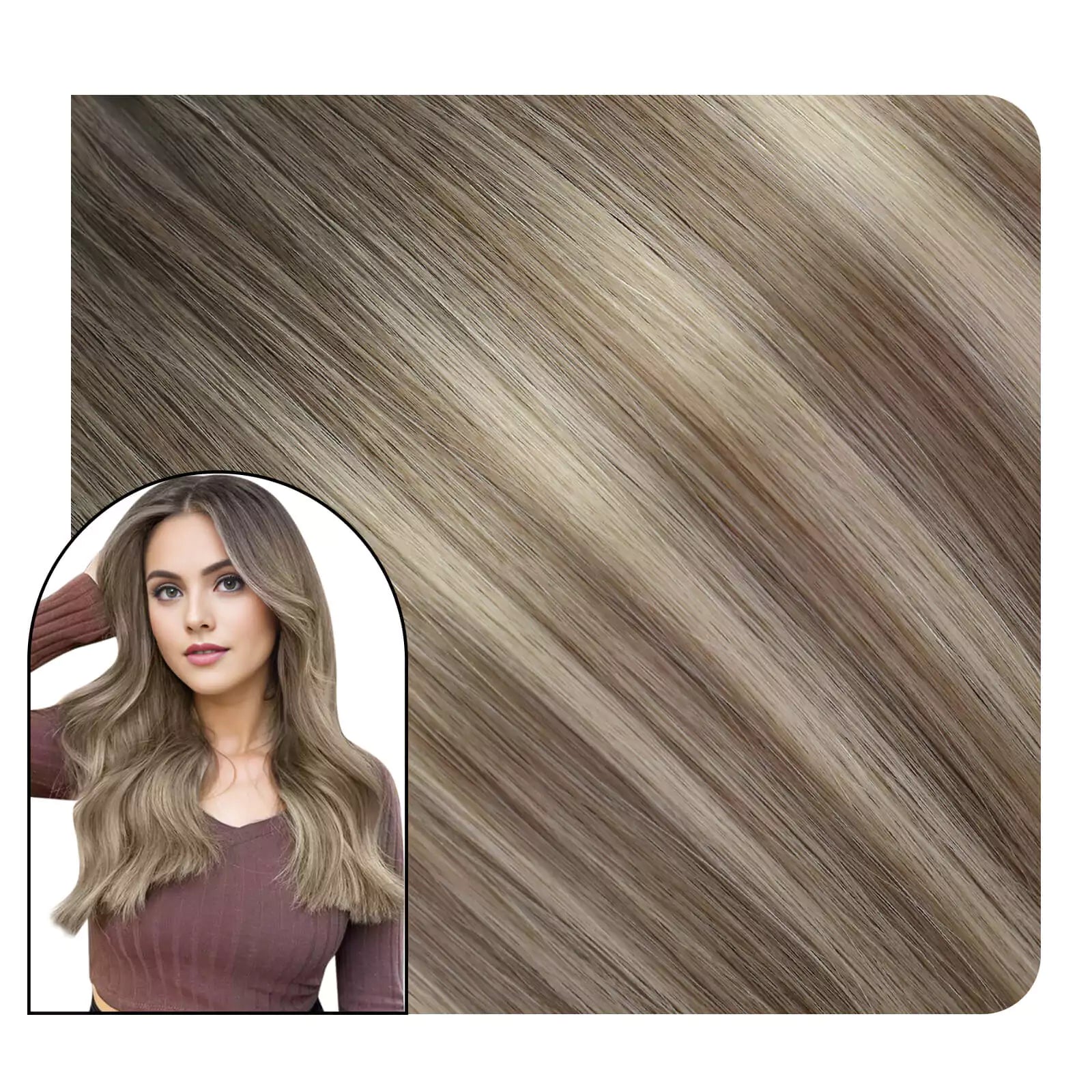 Virgin Injected Tape in Hair Extensions Sliky Straight Balayage Brown Blonde Hair