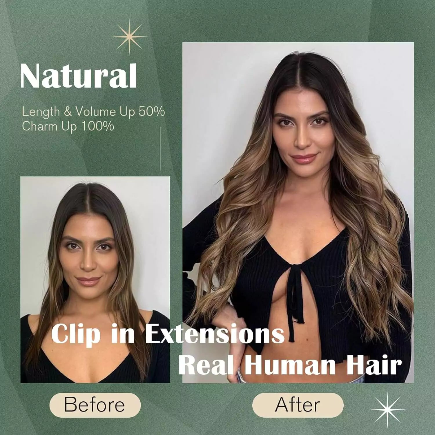 Hair Extensions Clip in Human Hair 22 Inch Natural Human Hair Clip in Extensions