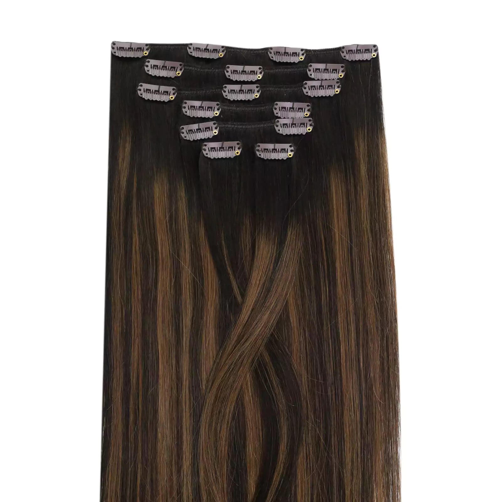 Clip on Extensions for Women Color Dark Brown to Medium Brown Mixed Dark Brown