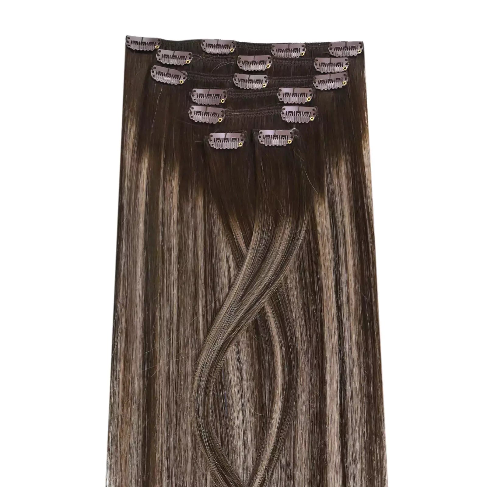 Color 4 Dark Brown with 18 Ash Blonde Clip in Remy Human Hair