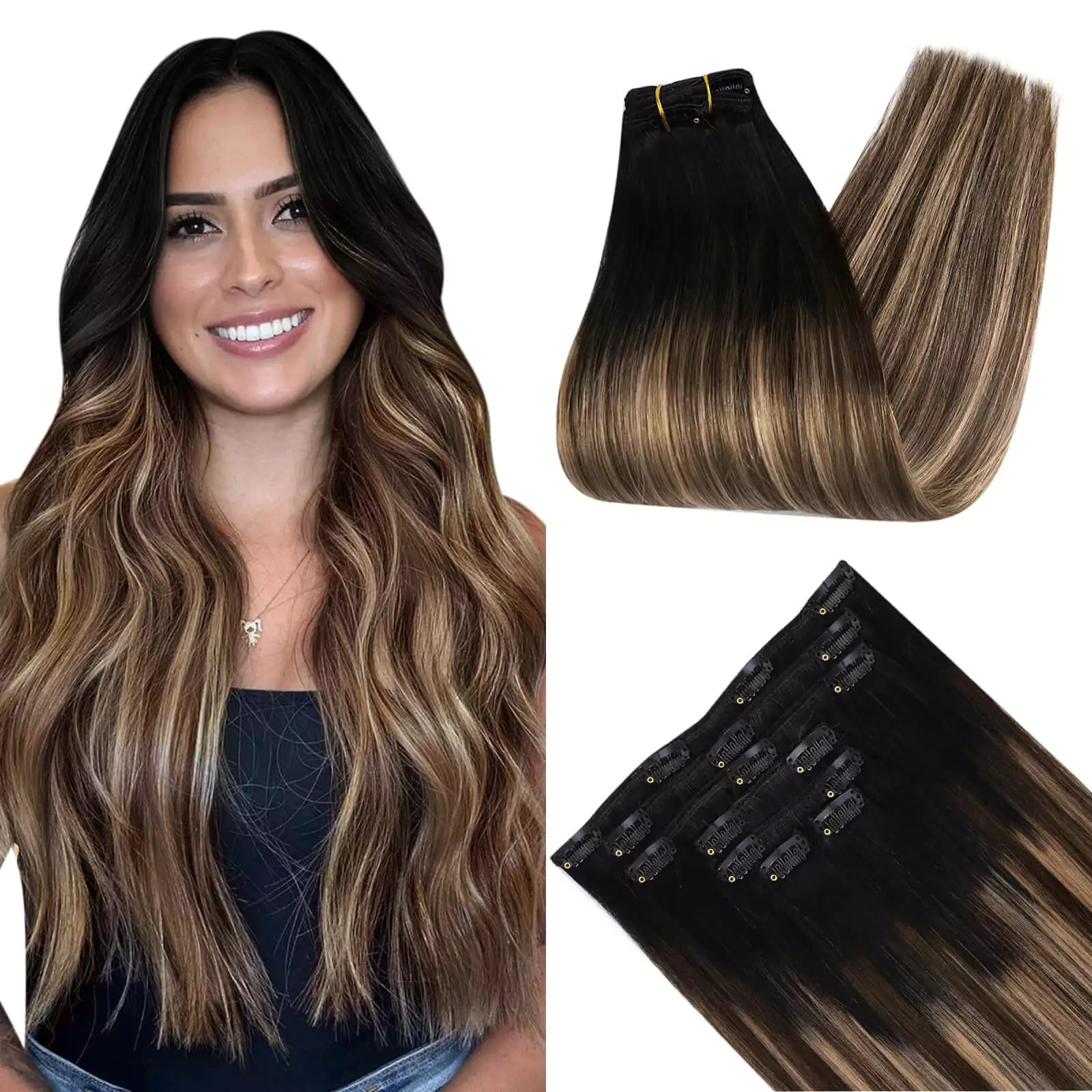 Hair Extensions Clip in Human Hair 22 Inch Natural Human Hair Clip in Extensions