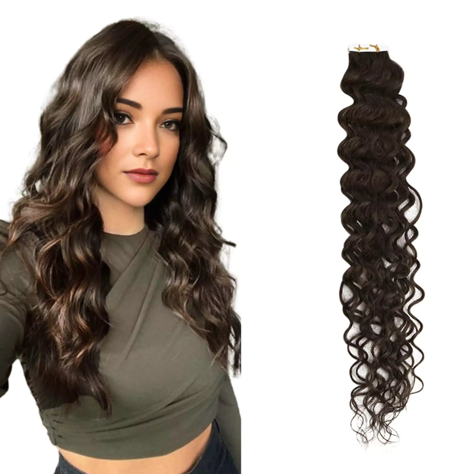 invisible tape in hair extensions darkest brown