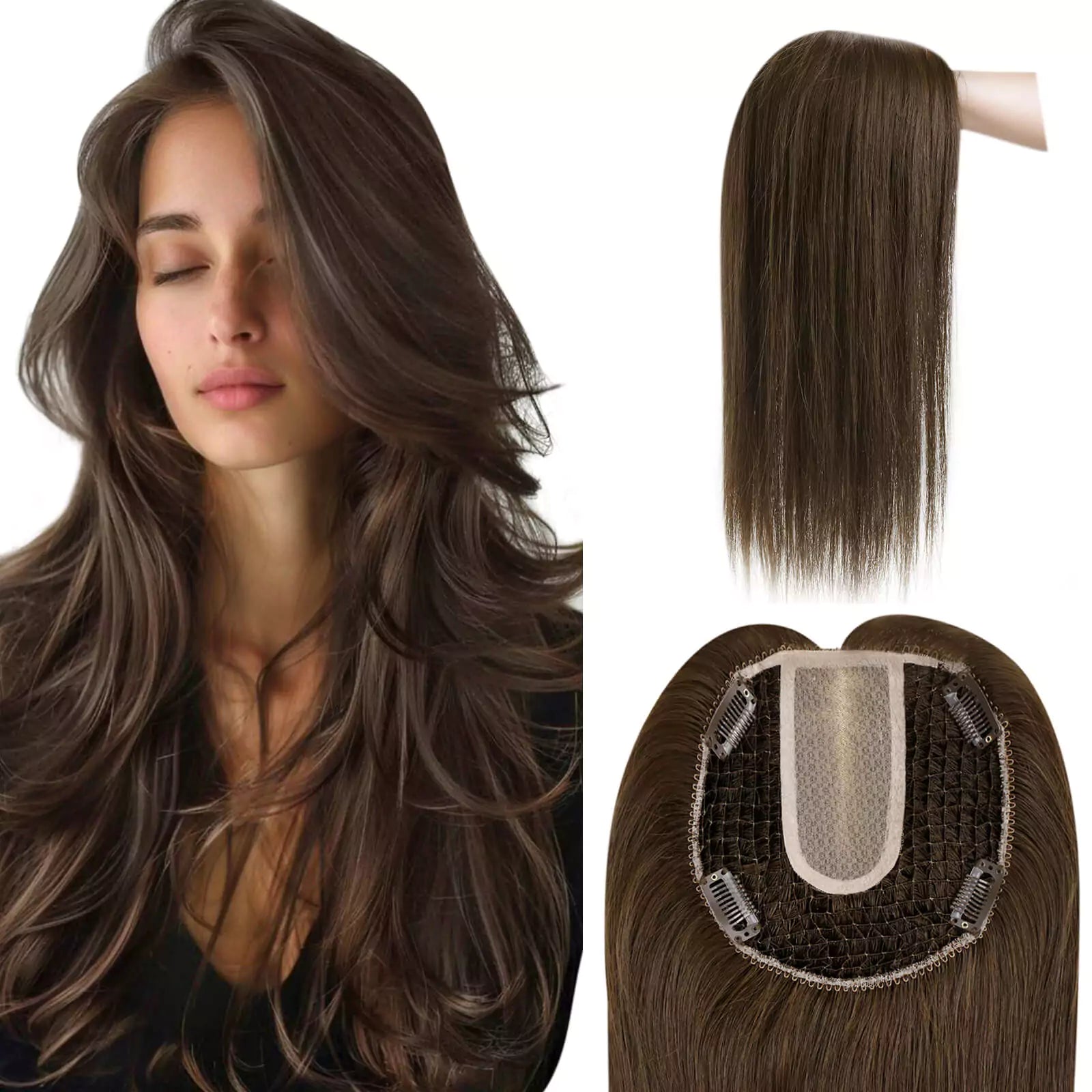 Virgin Hair Toppers Real Human Hair Dark Brown