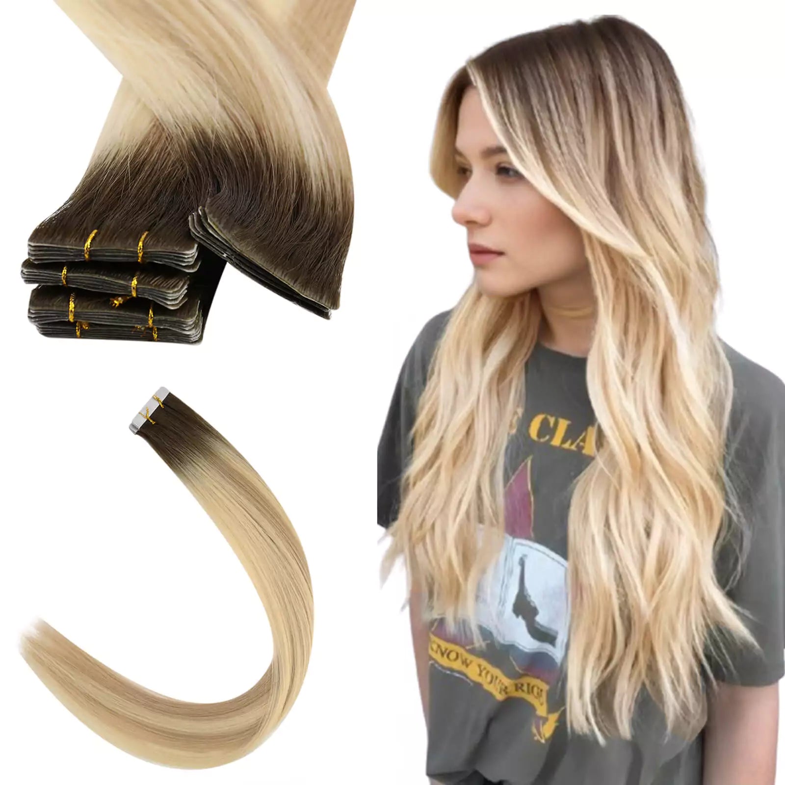 Injection PU Tape in Hair Extensions Balayage Human Hair