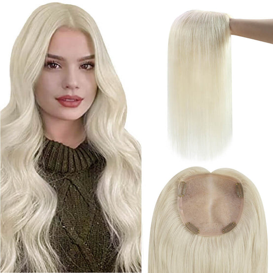 white blonde hair topper mono large base for women