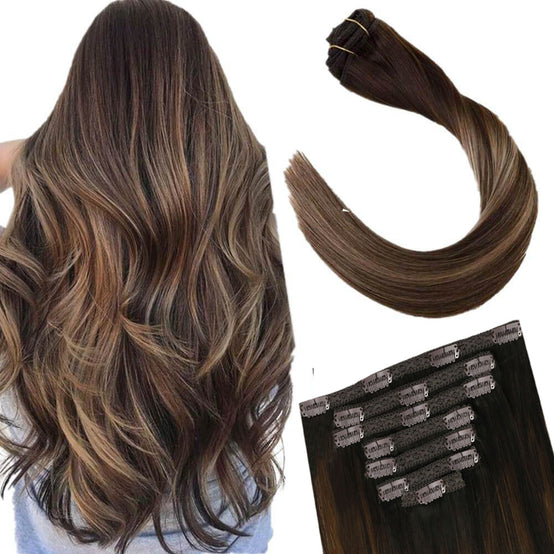 Ugeat Hair Clip in Human Hair Extensions 14inch Hair Extensions Clip on Hair Weft