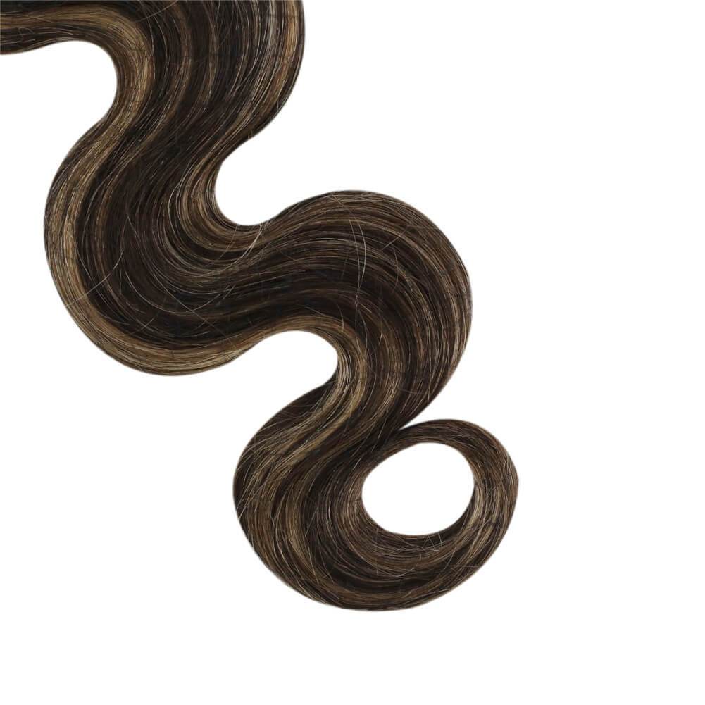 Remy Human Hair Dark Brown Highlighted Caramel Blonde P4/27