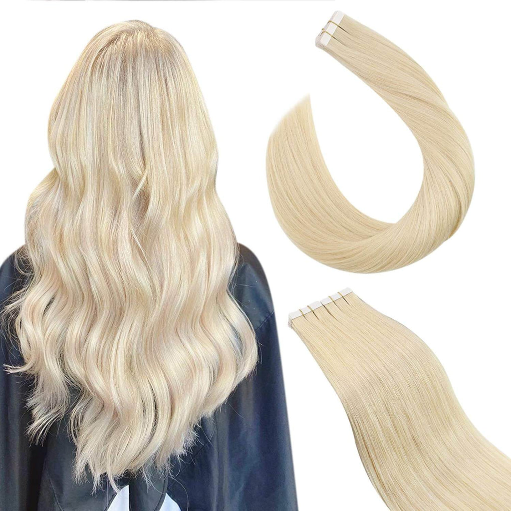Human Hair Tape in Extensions Platinum Blonde Pure Color #60 Ugeat ...