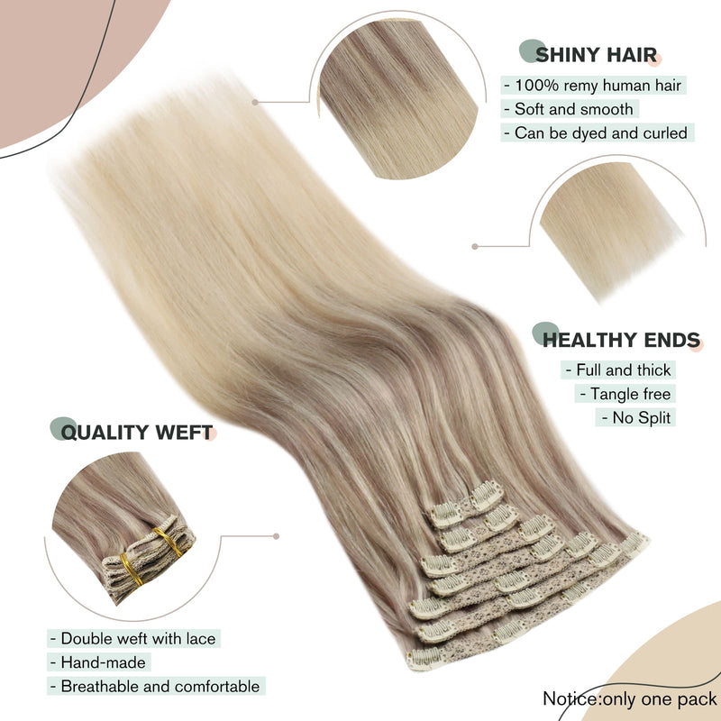 Clip Hair Extensions Balayage Ash Blonde Mix with Two Tones Blonde ...