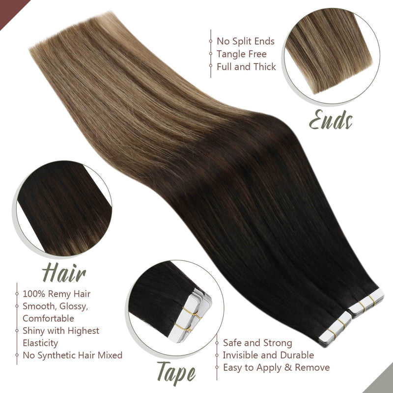 Real Hair Tape in Extensions Balayage Color Three Tones #1b/4/27 Ugeat ...