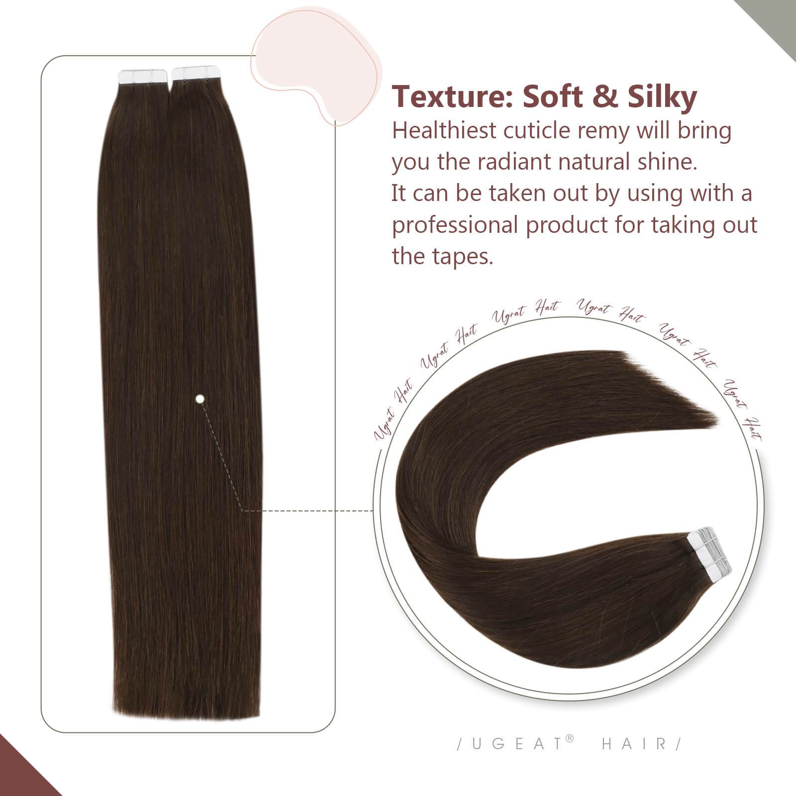 Human Hair Extensions Tape in Pure Color Dark Brown Color #4 Ugeat ...